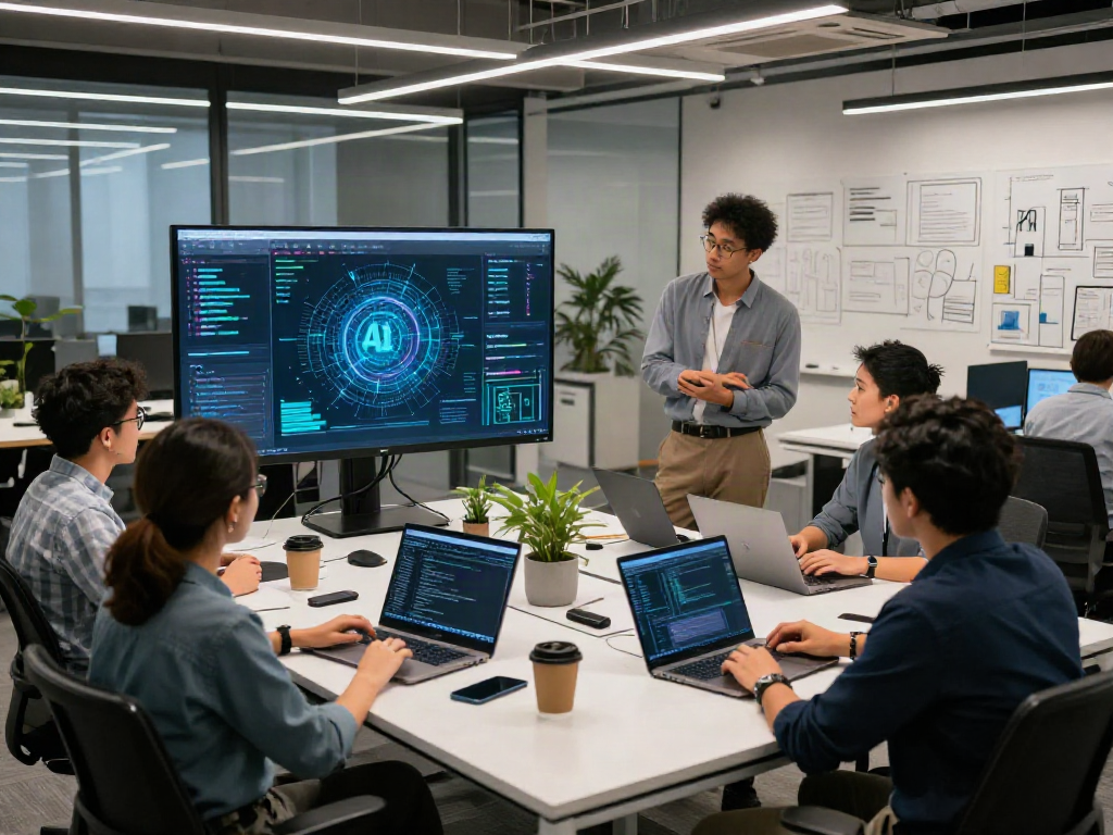 Collaboration on AI infrastructure solutions in a modern office.
