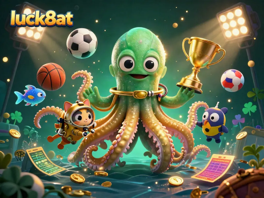 Experience thrilling gambling action with luck8at's golden kraken and vibrant casino elements.