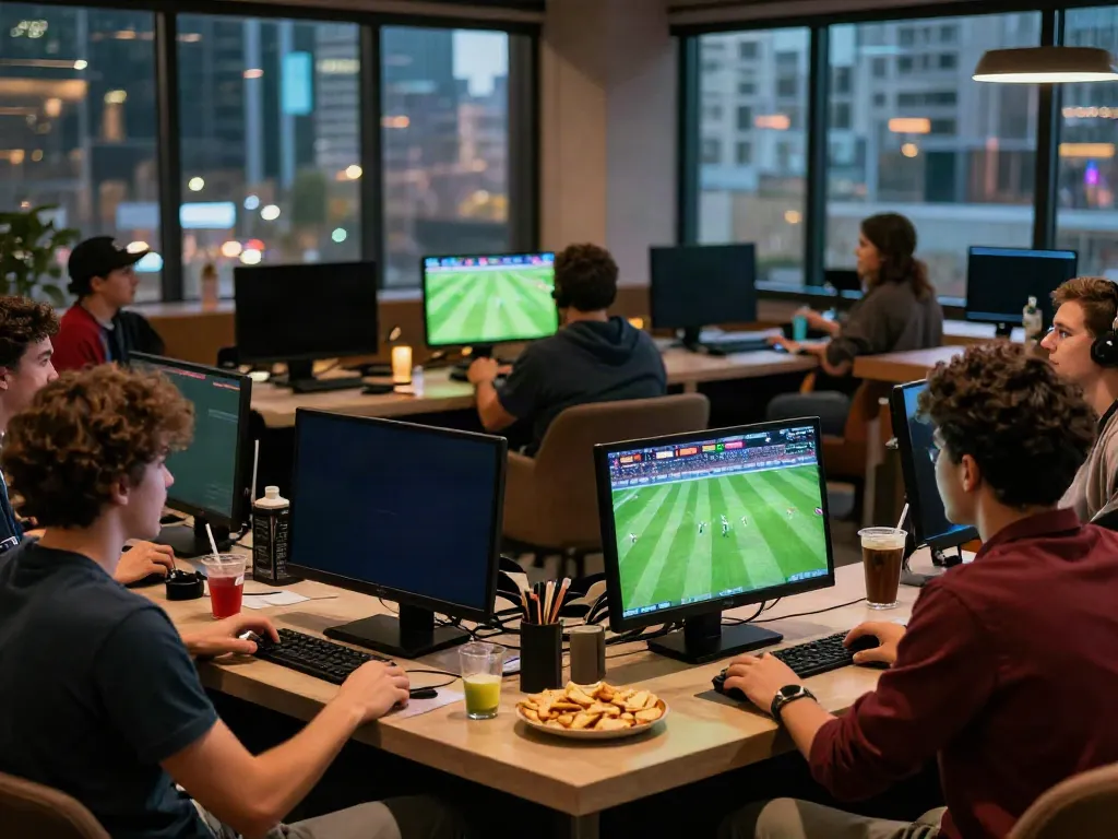 Exciting sports betting gathering at WWBOLA with friends, watching live matches.