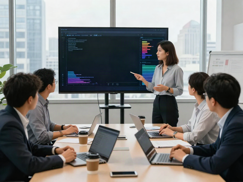 Team discussing deepfake-protected meetings in a modern office.