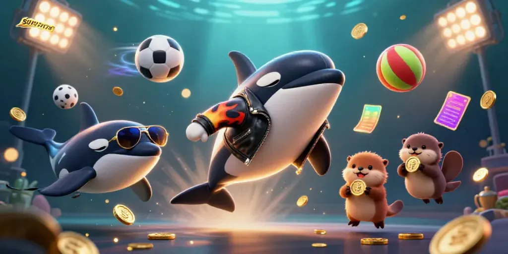 Engage with thrilling winnings at sunwin20 featuring an orca in a leather jacket, stingray in aviators, and otters with gold coins.