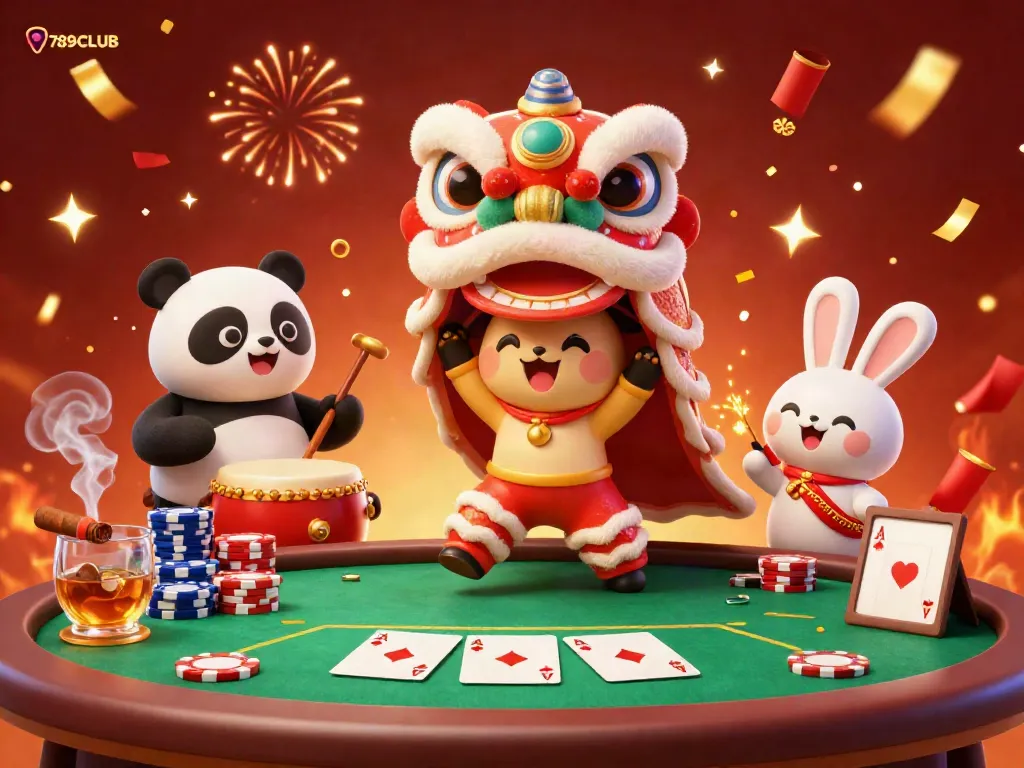 Experience celebratory fun at 789CLUB with a vibrant lion dance alongside poker action.