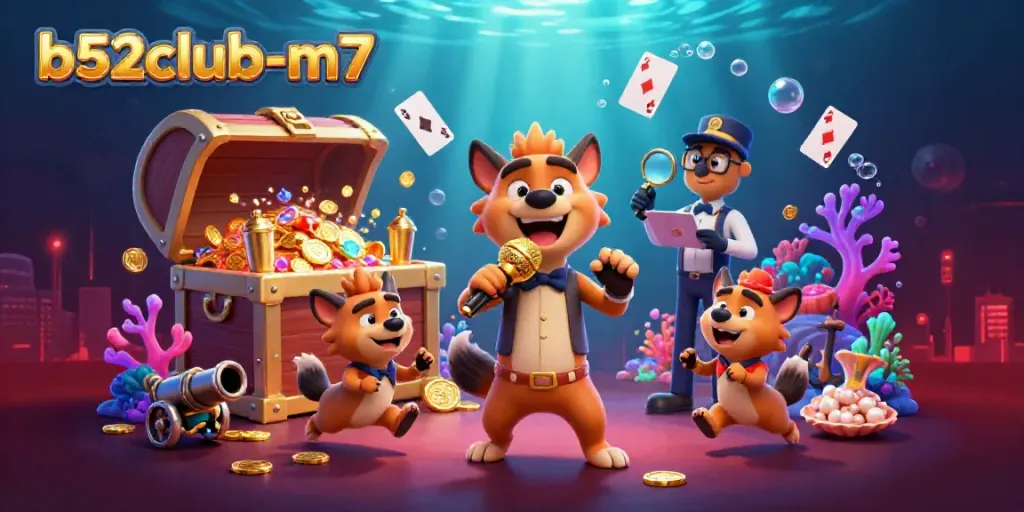 Experience the lively b52club-m7 comedy casino with hyenas entertaining and drinks flowing.