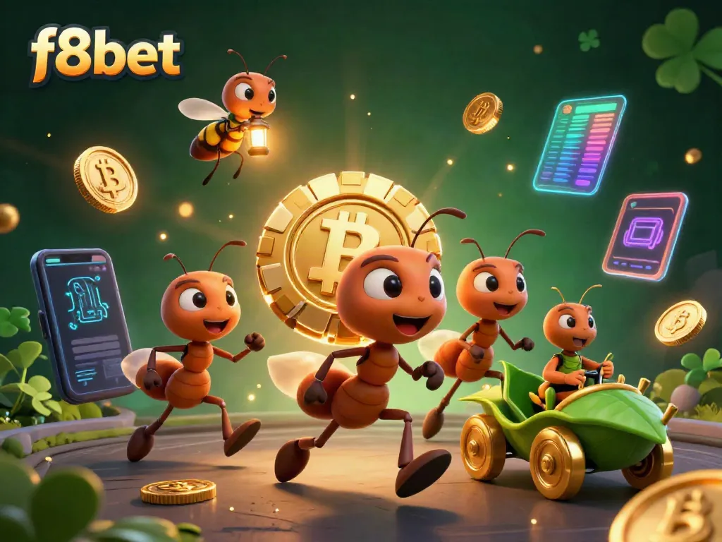 Participate in thrilling adventures at f8bet with golden poker chips and vibrant digital elements.