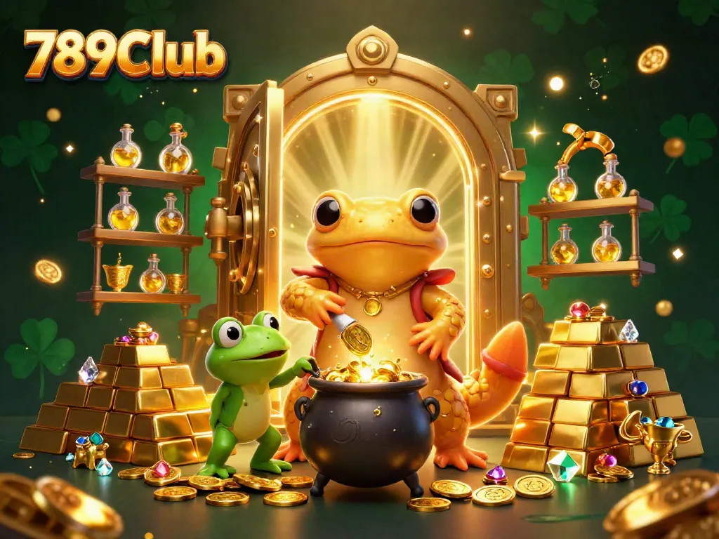 Experience the magical world of 789Club with alchemists crafting gold and treasures in a vibrant game environment.