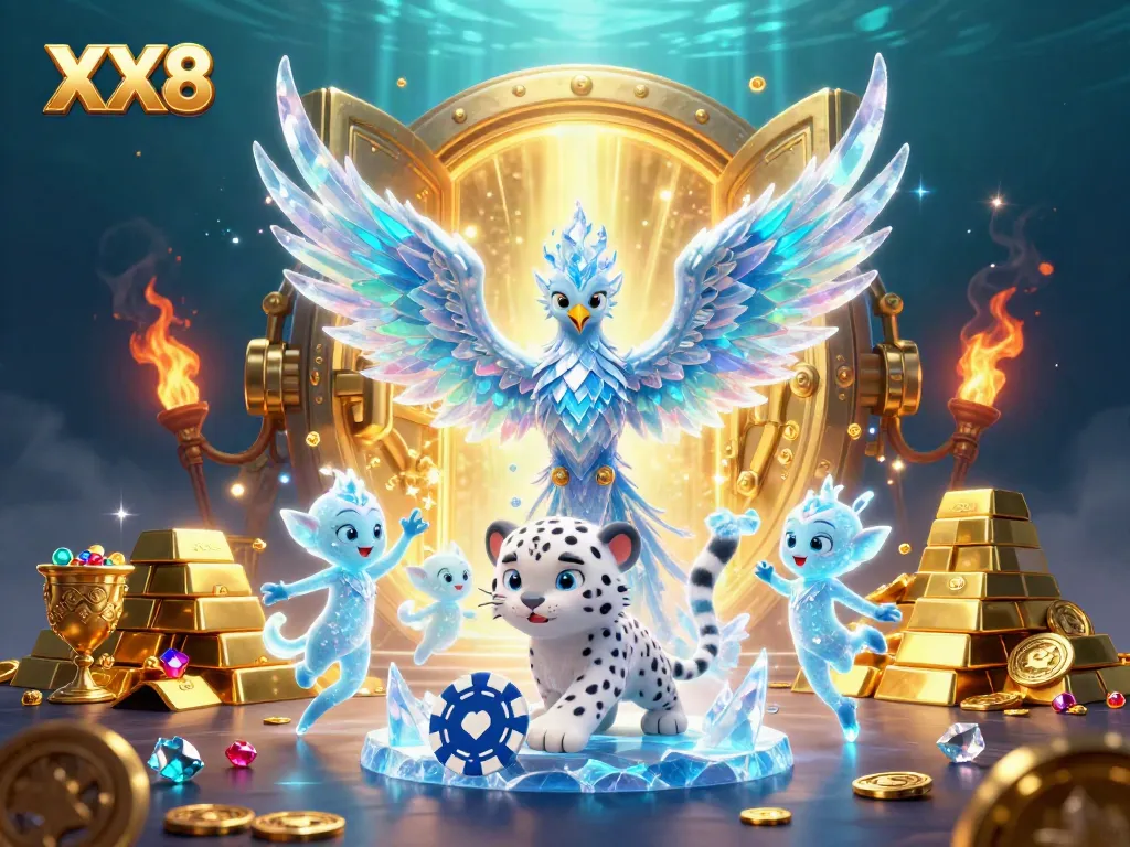 Experience thrilling moments with XX8 in this vibrant 3D scene filled with ice phoenix and treasure.