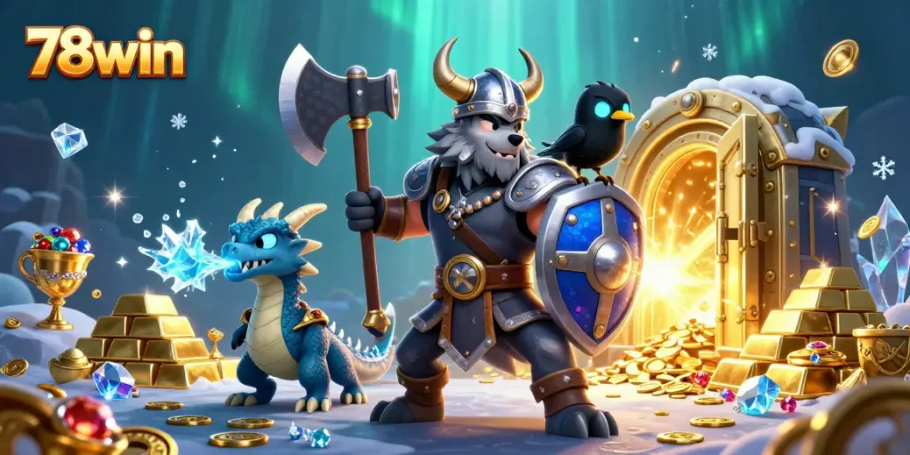 Engage in thrilling gameplay with 78win as Viking warriors and treasure fill the scene.