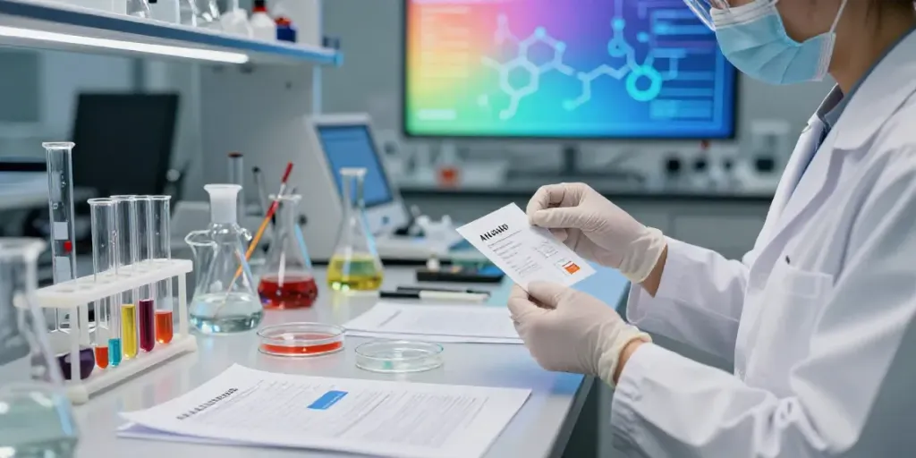 AL-LAD 150 MCG Blotters being handled in a modern laboratory environment showcasing research.