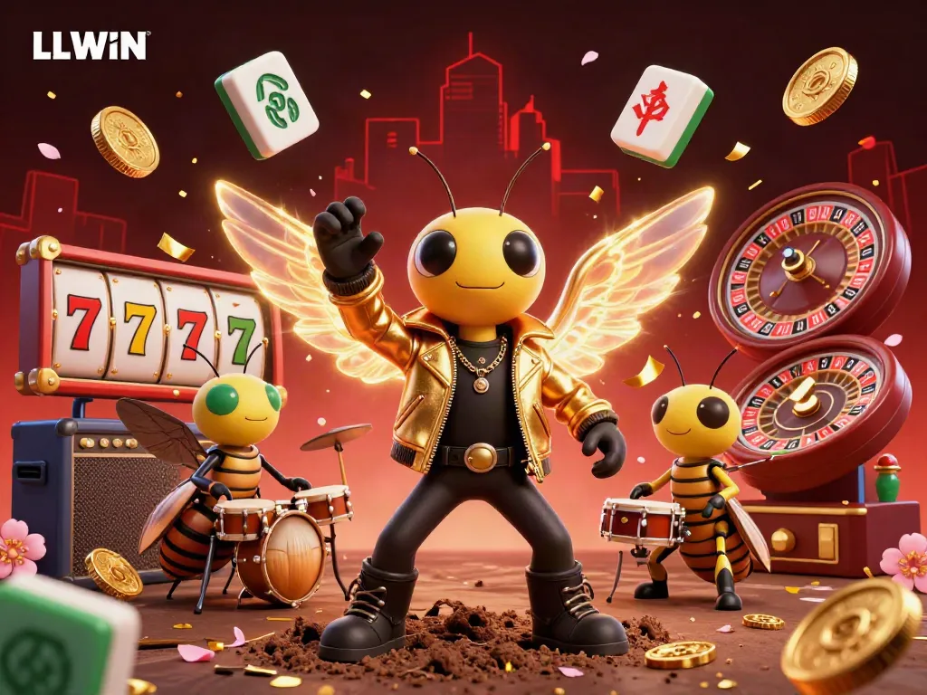 Watch the LLWIN casino come to life with a vibrant scene of a rock star cicada, beetle drummer, and lively games.