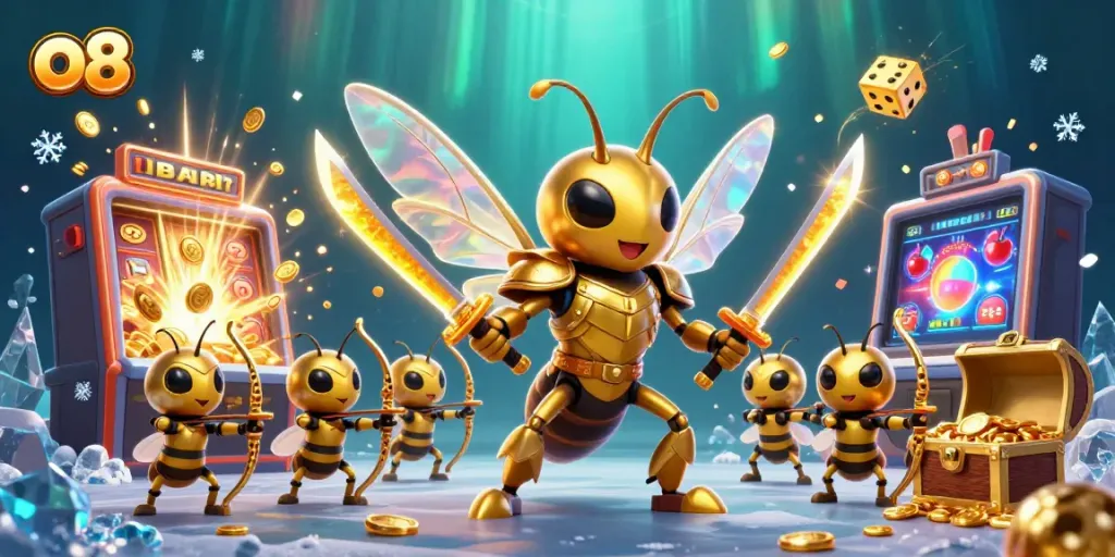 Experience the thrilling vibe of o8 with exciting slot machine action and vibrant characters.