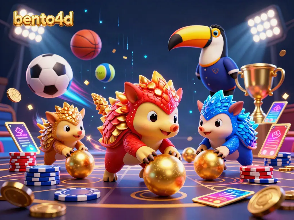 Engage in exciting adventures with bento4d as rival pangolins compete in a vibrant casino-themed scene.