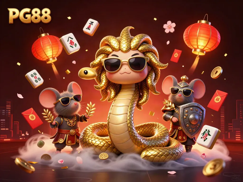Experience the thrill of PG88 with a dynamic 3D illustration showcasing Greek mythological elements amidst casino games.
