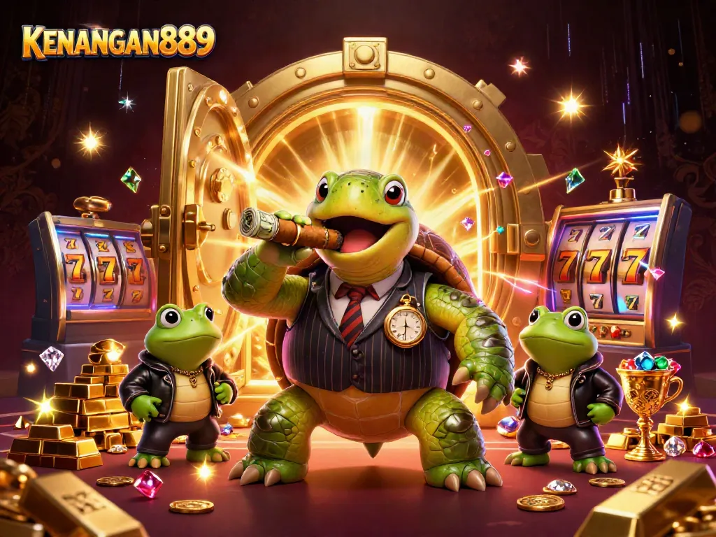 Experience immersive gaming excitement with KENANGAN889's vibrant 3D casino illustration featuring whimsical characters.
