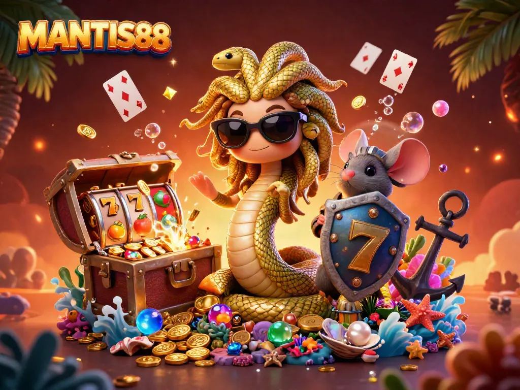 Experience thrilling gameplay with MANTIS88 while enjoying jackpot excitement in a vibrant 3D scene.