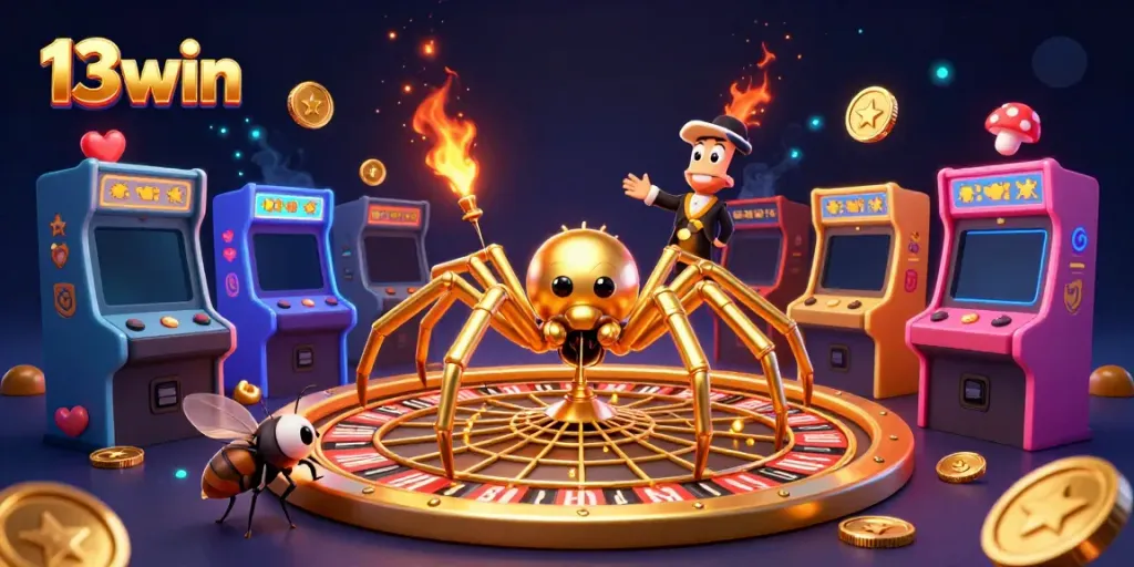Experience thrilling gameplay at 13win with an exciting casino-themed 3D illustration.