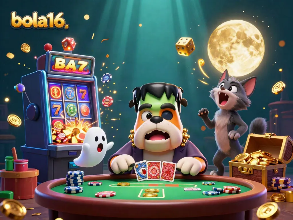 Play exhilarating casino games at bola16 with lively characters and vibrant gaming elements.