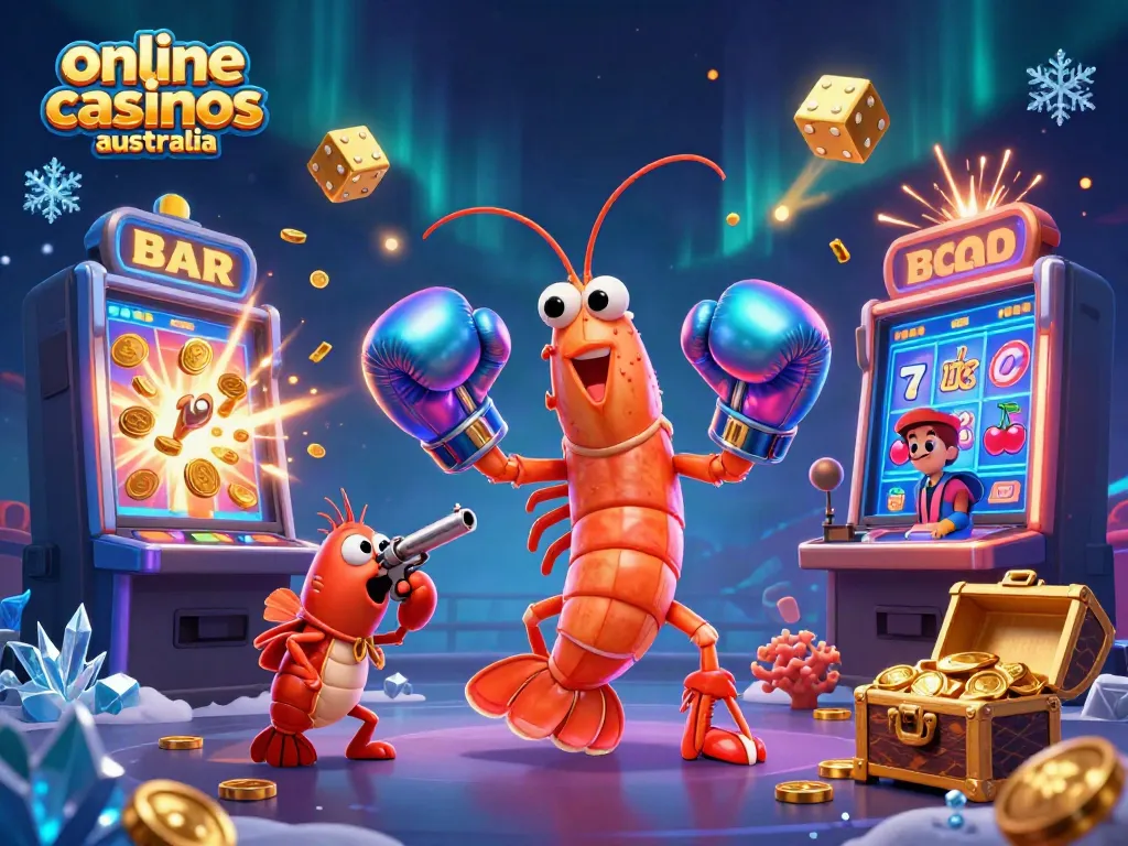 Engaging 3D illustration of online casinos Australia featuring vibrant characters and dynamic casino elements.