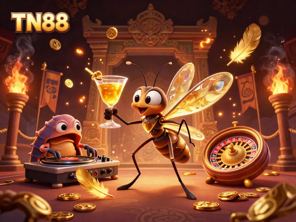 Experience the excitement of TN88 with a vibrant, animated casino scene featuring unique characters and dynamic elements.