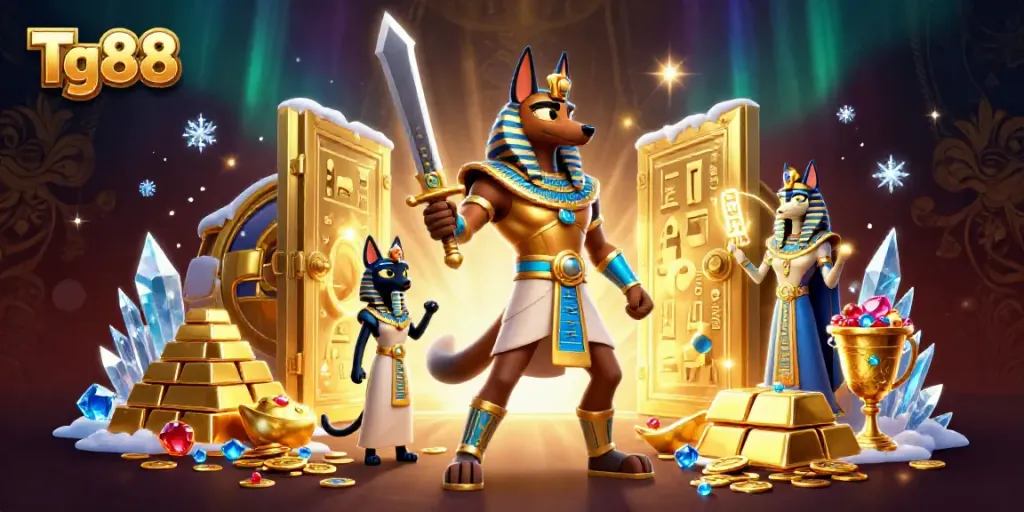 Winning strategies at Tg88 casino illustrated with gold and treasures in a vibrant scene.