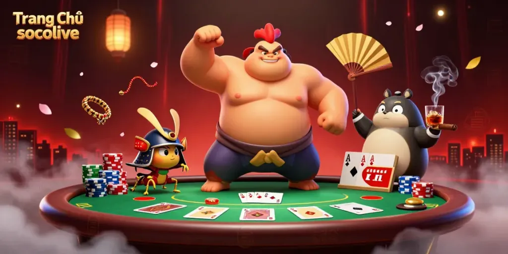 Experience the excitement of Trang Chủ socolive with a dynamic 3D scene showcasing high-stakes gambling elements.