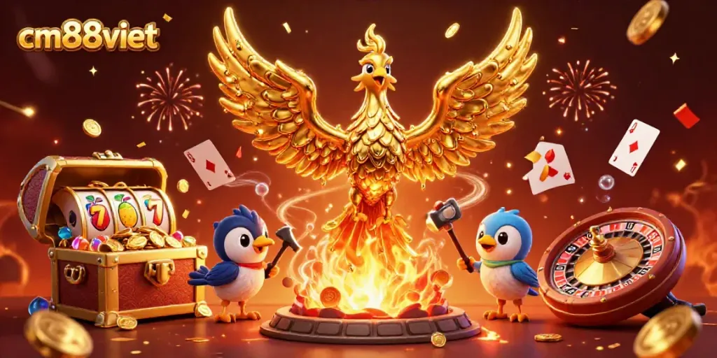 Experience winning moments at cm88viet with a molten phoenix and vibrant casino elements.