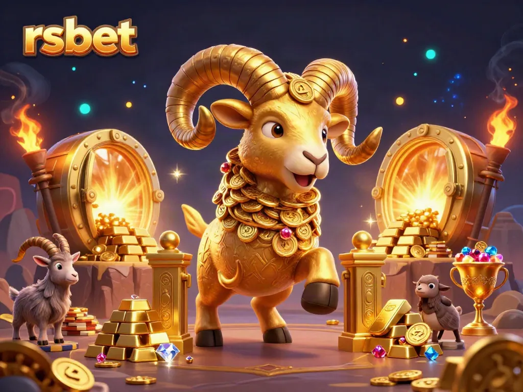 Experience epic wins with rsbet’s dynamic 3D casino scene featuring a golden ram charging through wealth.