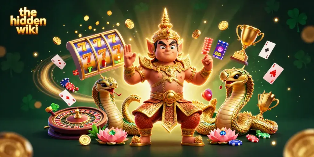 Engaging representation of the hidden wiki with a vibrant casino theme showcasing unique slot reels and poker elements.