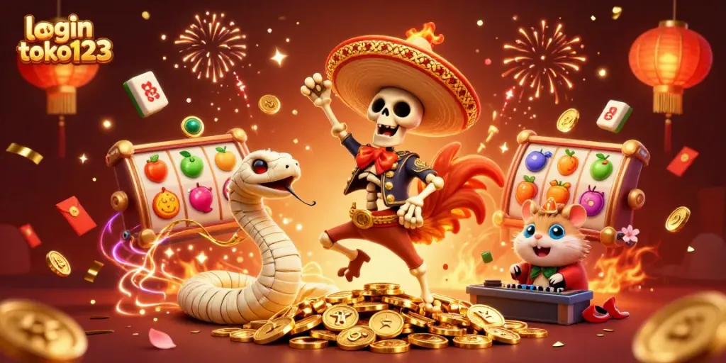 Engage in exciting gameplay at login toko123 with a vibrant casino scene featuring lively characters.