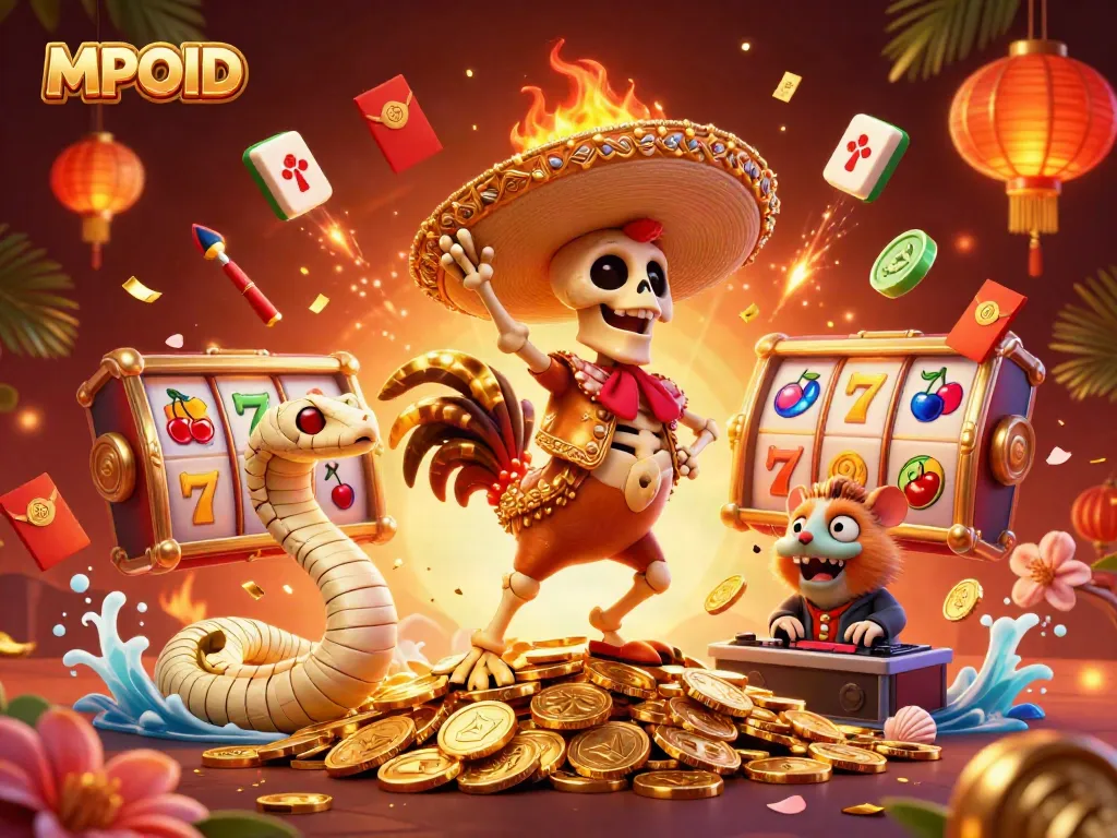 Experience exciting gaming moments with MPOID through vibrant 3D casino illustrations filled with slot excitement.