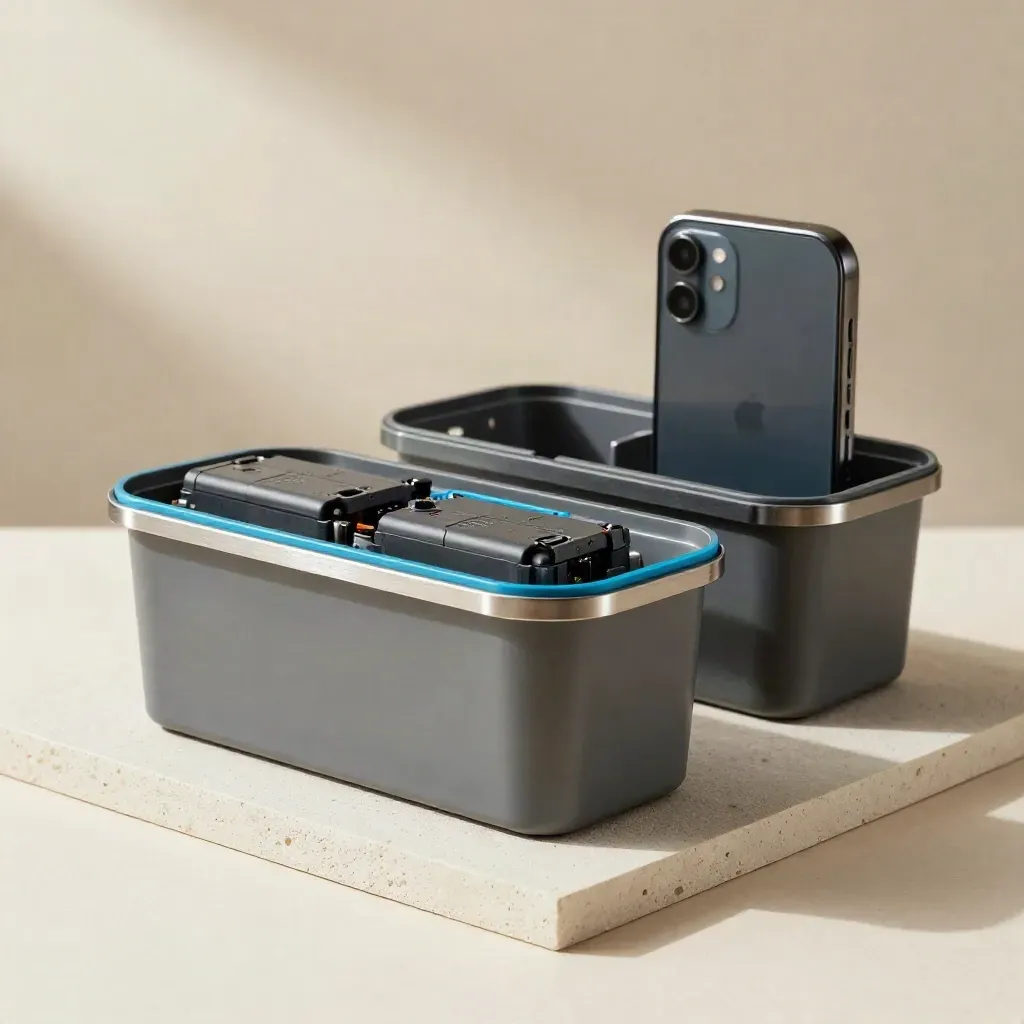 Repair bins with display assembly, battery pack and phone shell on soft plaster.