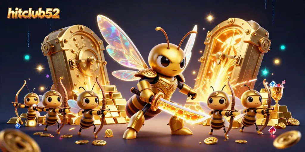 Engage with hitclub52's dynamic casino world featuring a 3D cartoon giant golden hornet and thrilling gaming elements.