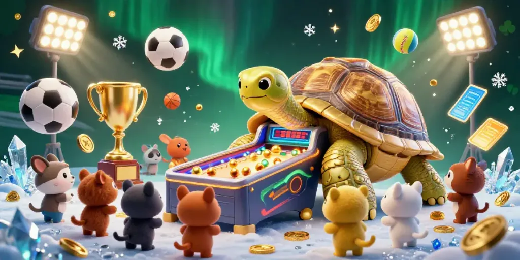 Engage with bm88's vibrant casino experience featuring a colossal tortoise pinball machine and lively animations.
