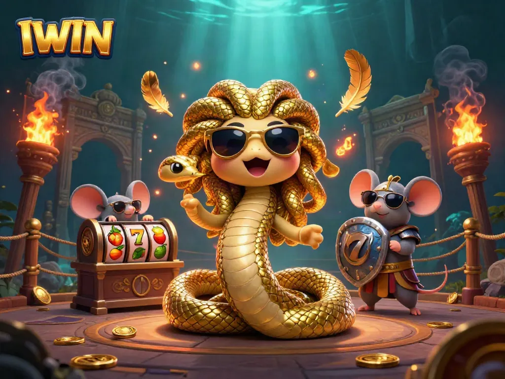 IWIN celebrates exciting slots gaming with vibrant characters and dynamic elements in a captivating casino scene.