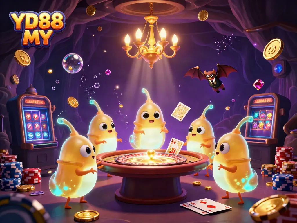 Engage with YD88 MY at an energetic casino scene, illuminated by glowworms and showcasing vibrant gameplay elements.