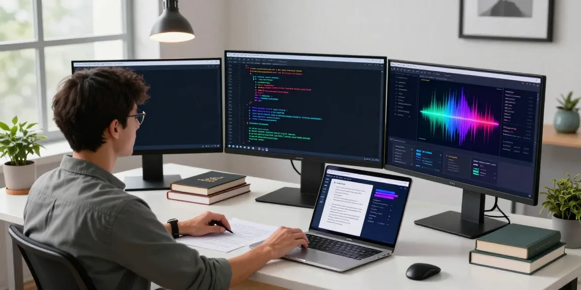 Kinetiq liquid staking workspace with developer monitoring blockchain metrics and algorithms at multiple screens.
