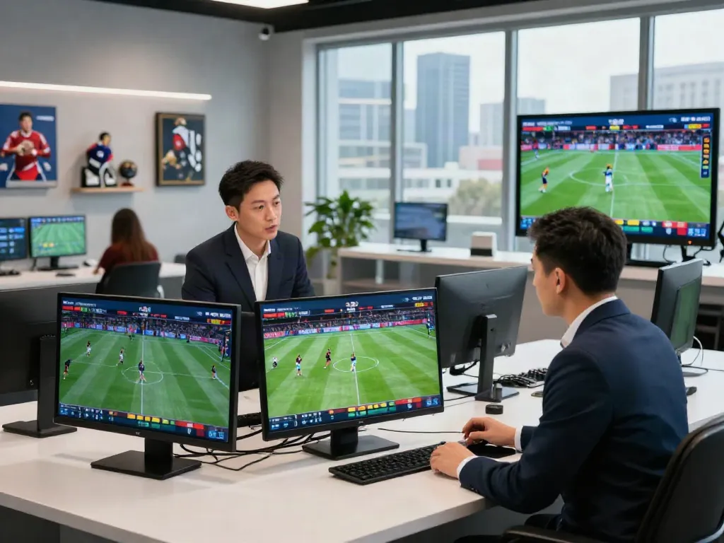 슈어맨 스포츠 분석을 위한 현대적인 스튜디오 내부 풍경