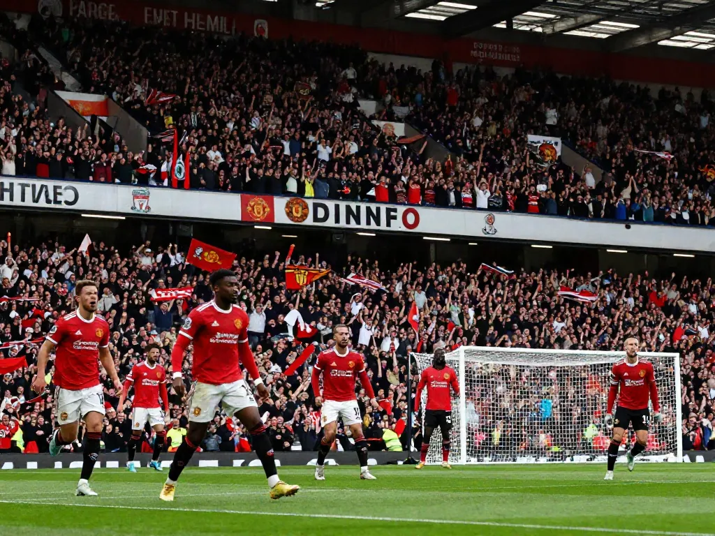 Electric atmosphere of the Manchester United vs Liverpool match, showcasing intense competition and passionate fans.