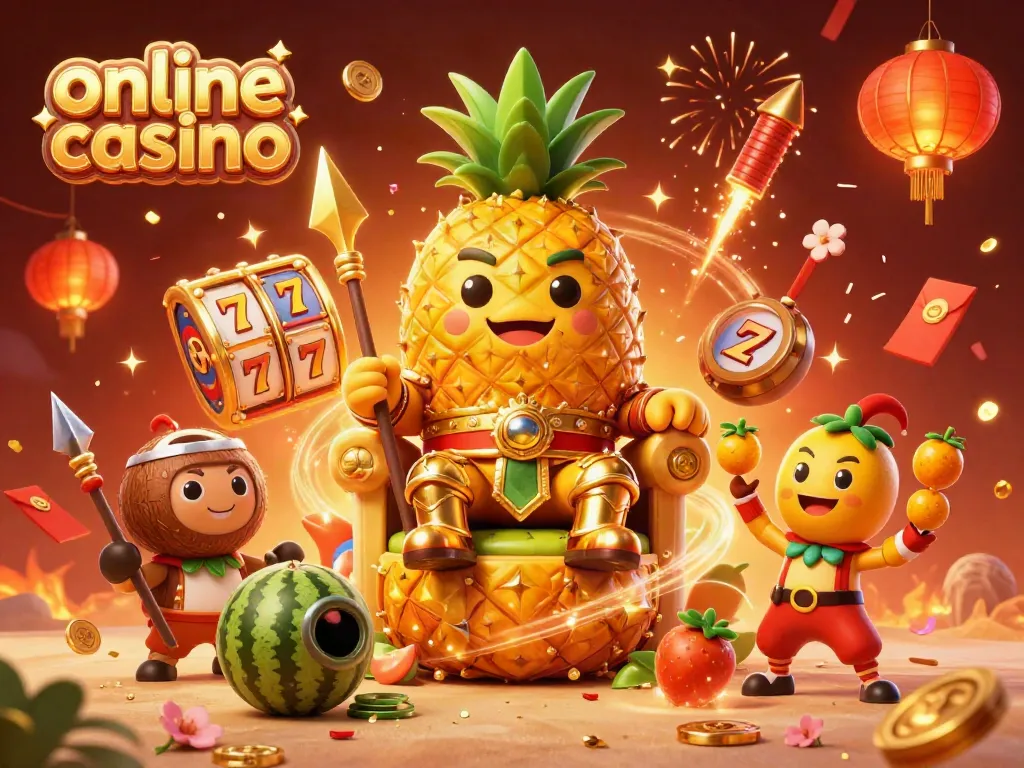 Experience the excitement of an online casino with vibrant characters and festive elements celebrating the thrill of gaming.