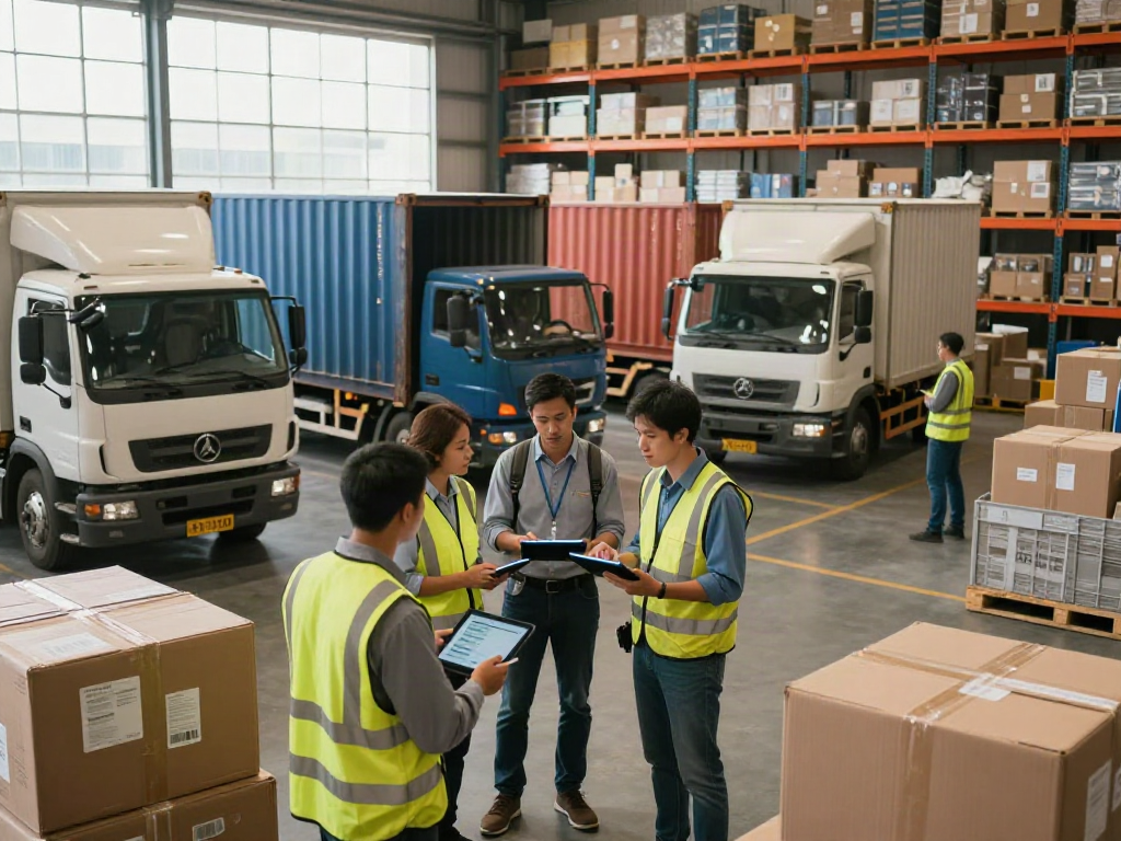Ocargo Spedition im modernen Lager mit Team bei Logistikbesprechung