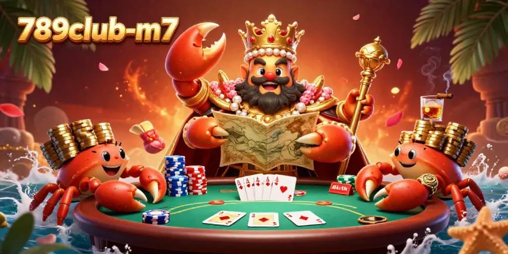 Join the excitement at 789club-m7 with a golden crab emperor amid vibrant poker action.