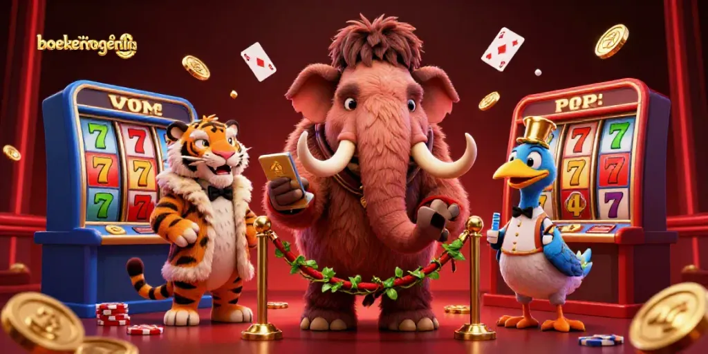 Discover the thrilling energy of boekenoogenwines in a vibrant casino illustration featuring unique characters.