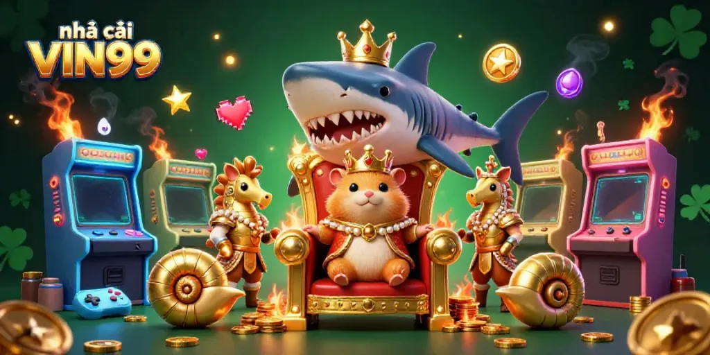 Join the adventure at nhà cái VIN99 with a vibrant scene of gaming excitement featuring a hamster king!