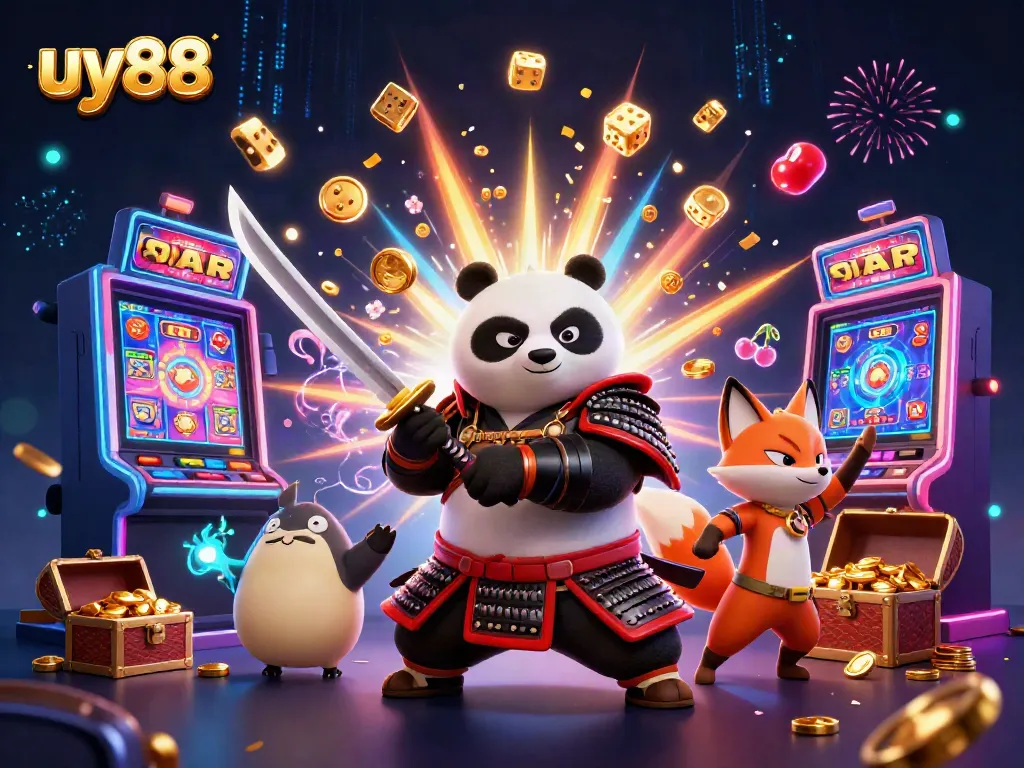 Experience thrilling victories at uy88 with vibrant 3D casino elements and characters.