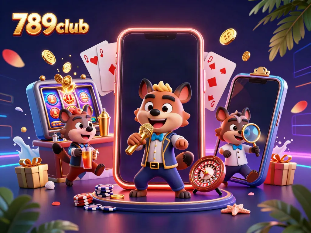Experience the vibrant 789club scene with hyenas running a comedy casino, showcasing slots and lively interactions.