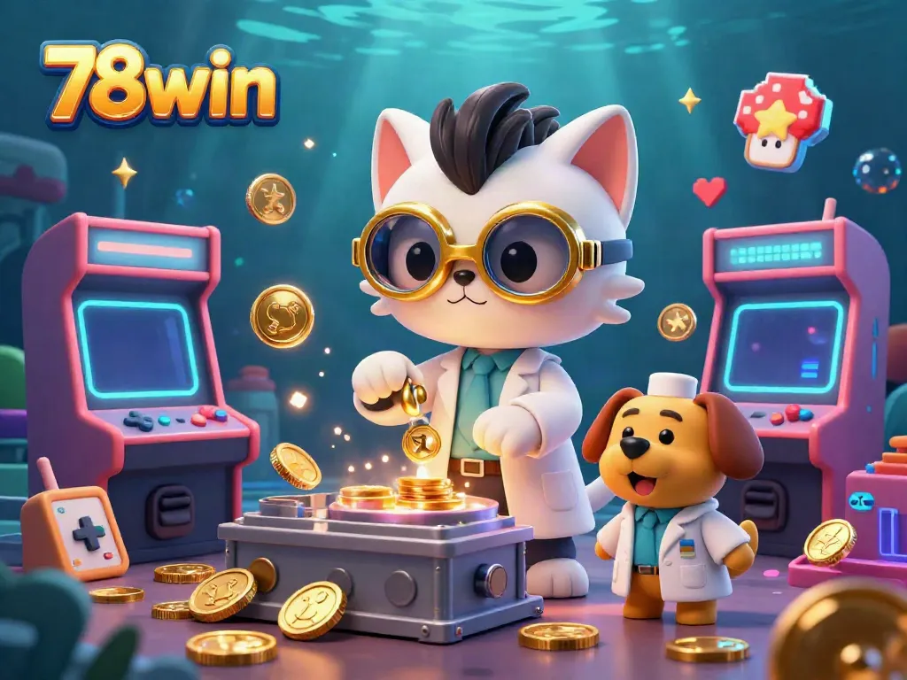 Engage in thrilling gameplay at 78win, featuring dynamic characters crafting golden coins in a vibrant casino scene.