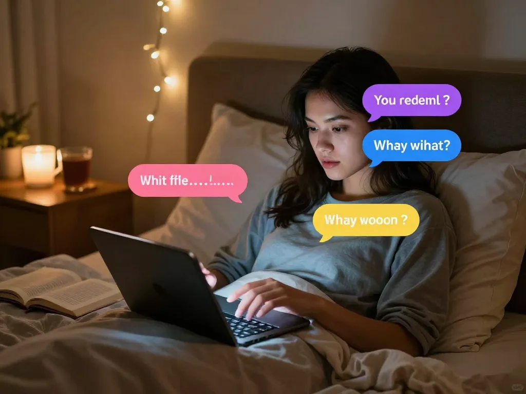 Free AI sex chat between user and virtual companion in cozy bedroom setting.