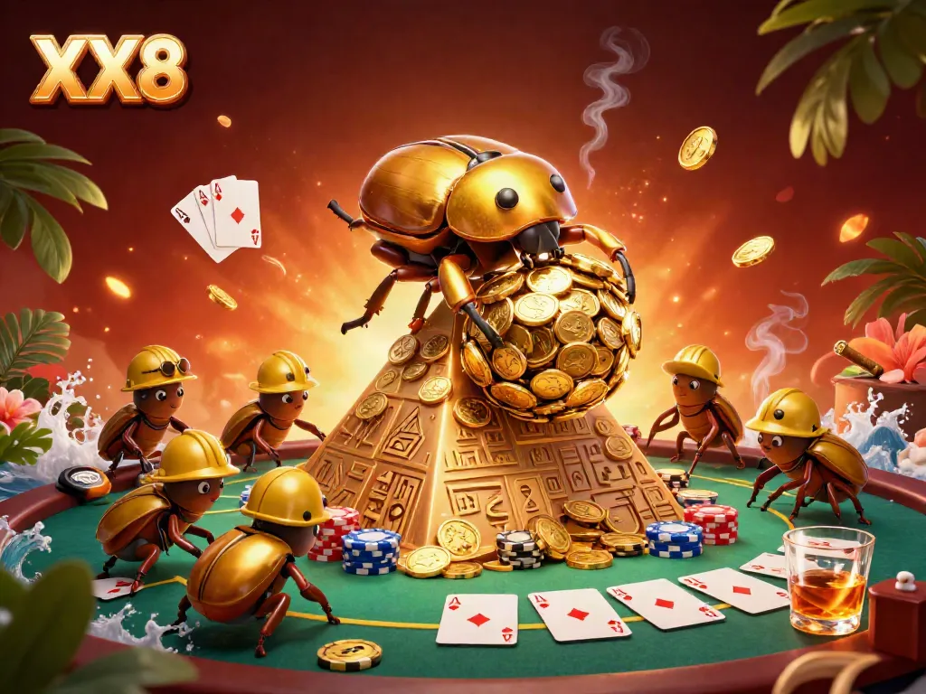 Engage with the exciting world of XX8 casino as golden beetles roll in gold coins.
